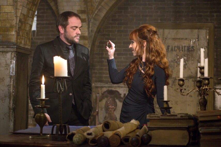 Mark Sheppard as Crowley, Ruth Connell as Rowena — 'Supernatural'